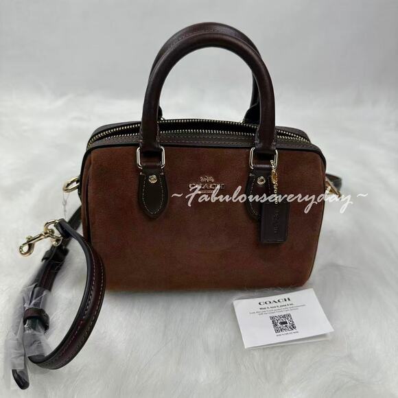 Coach Mini Rowan Crossbody Bag In Suede/Vintage Brown CCF29 NWT - Picture 2 of 9